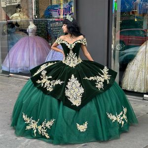 Greed – robe de Quinceanera à plusieurs niveaux en velours, robe de bal pour filles mexicaines, douce 15 robes, épaules dénudées, en Tulle pailleté, Junior