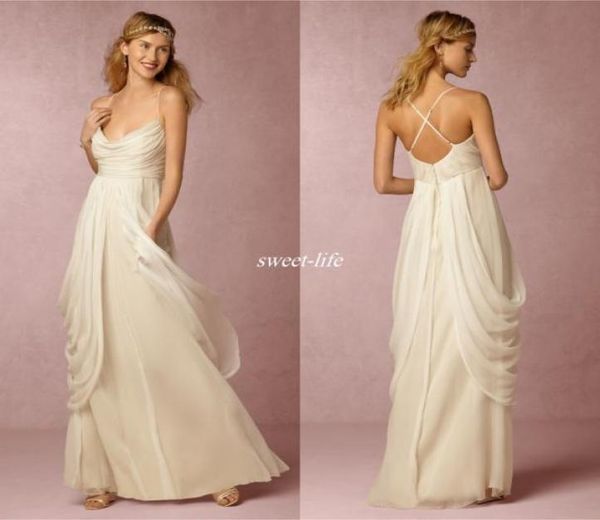 Déesse grecque 2020 Robes de mariée bohémie Une ligne spaghetti plissée en mousseline de soie bon marché Boho Beach Bridal Brids7670402