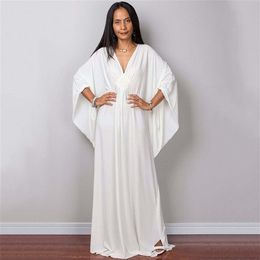 Griekse godin zuiver witte lange jurk stuning effen kleur zwart kaftan hoge taille vleermuismouwen maxi-jurken voor elegante vrouwen 2204286T