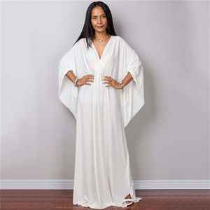 Diosa griega Pure White Long Vestido aturdidor de color sólido Kaftan Black Wisting Batwing Manga Maxi Vestidos para mujeres elegantes 2206270e