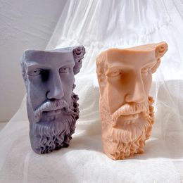 Grec Half Head Sculpture Silicone Candle Moule Résumé Art Half Face Beard Man Statue Silicone Moule Ornement de table