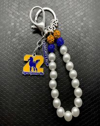 Griekse brief Society Sigma Gamma Rho Sorority Sieraden Poedel Paarden metalen sleutelhanger Witte parelketen Key Ring3551051