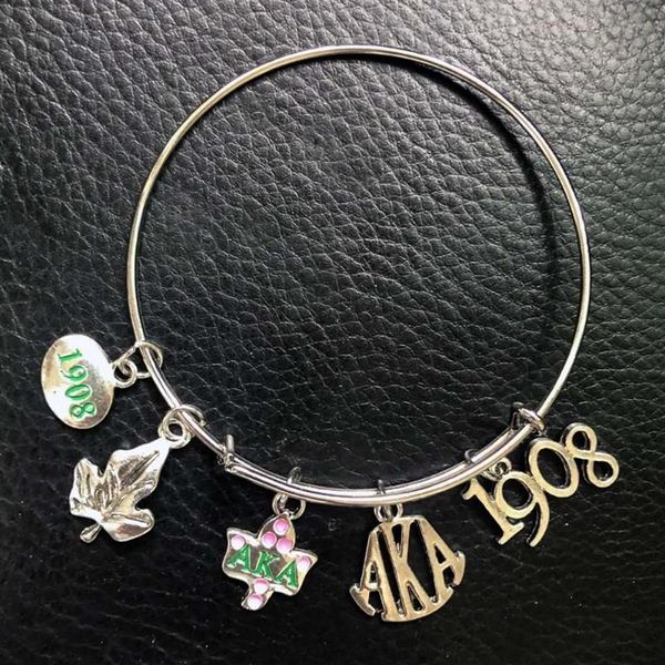 Hermandad griega rosa y verde 1908 Ivy Charm Bangle Pulseras Joyería Con cuentas Strands213n