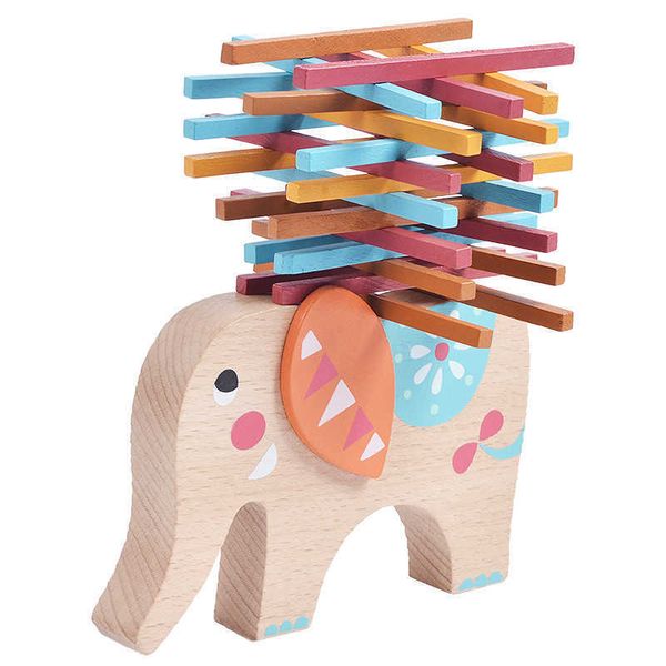 Barra de equilibrio de color griego de madera, juego de rompecabezas para niños, juguete familiar para padres e hijos, viga de equilibrio de elefante, música plegable
