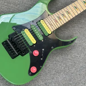Groen 7 string stev-vai elektrische gitaar bloemen patroon inlay hsh hardware nieuw gratis schip