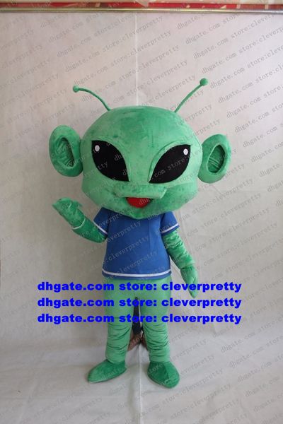 Costume de mascotte d'extraterrestre vert, êtres intelligents extra-terrestres, soucoupe homme personnage de soucoupe, point scénique, photos de couple zx2184