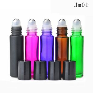 Bottillas de rodillo de vidrio de color rojo color morado verde de 10 ml de grosor con tornillo de bola de metal Tapa negra para 10 ml de aceite esencial Masaje de ojo 600 piezas IKVP