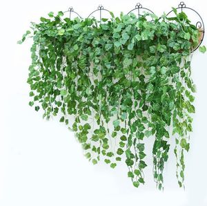 Groene kunstmatige nep opknoping wijnstok plant bladeren gebladerte bloem garland home garden muur hangingdecoration klimop vinesuppries