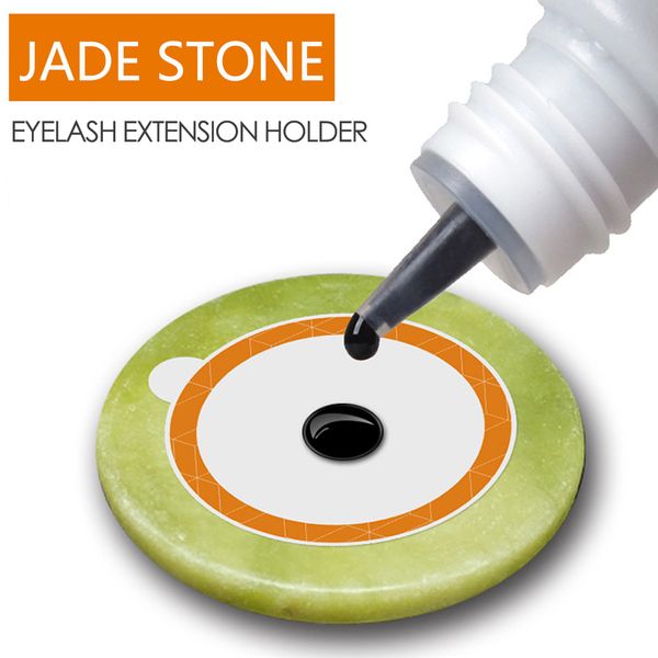 Pegamento para extensión de pestañas postizas, piedra de Jade Artificial verde, almohadilla adhesiva para paleta, piedra plana redonda, pegamento para pestañas, herramientas de maquillaje