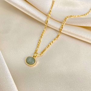 Groene Aventurine Jade Round Hanger Figaro ketting Roestvrij stalen ketting oorbellen Set Vintage Gold Compated Sieraden voor vrouwen