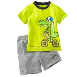 Groene babyjongens set fiets kinderen tee shirts broek pakken kinderoutfit 100% katoenen tops slipje 2 3 4 5 6 7 jaar 220615