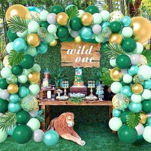 Зеленый воздушный шар, гирлянда, арочный комплект, украшение для вечеринки в честь первого дня рождения, детский дикий латексный шар, джунгли, сафари, вечерние принадлежности, детский душ 211216