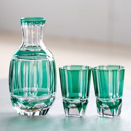 Groene Bamboe Whisky Water Wodka Glazen Japan Edo Kiriko Glas Hand Gesneden Om Kristallen Rotsen Glazen Beker Drinken Drinkware