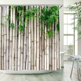 Panel de madera de bambú verde Cortinas de ducha Paisaje Zen Paisaje rústico para el hogar Partición Colgante de pared Decoración del baño con ganchos 240320