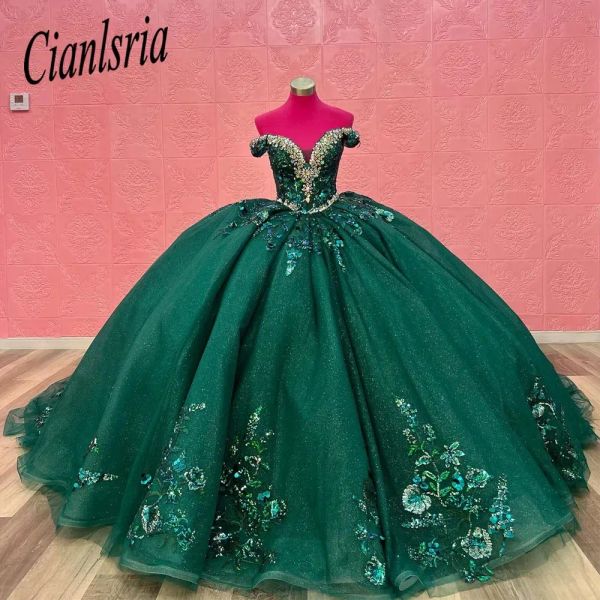 Robe de bal à perles vertes princesse de 15 ans Quinceanera habille des appliques de luxe vestidos de 15 anos