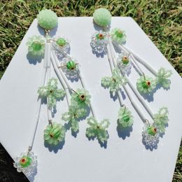 Groene kralen hangers bengelen oorbellen voor dames Boheemse glas kristal kralen bloem tassel drop oorbellen handgemaakte sieraden