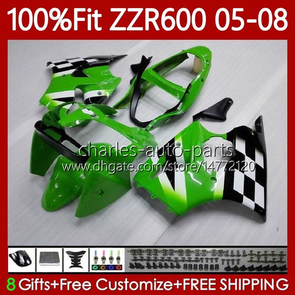 Carenados 100% aptos para KAWASAKI NINJA 600CC ZZR-600 600 CC 2005-2008 Carrocería 134No.62 ZZR600 05 06 07 08 ZZR 600 2005 2006 2007 2008 Kit de cuerpo de molde de inyección