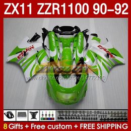 OEM-kuipen voor Kawasaki Ninja Zzr1100 ZX 11 R 11R 1990-1992 Body 164No.7 ZX-11 R ZZR 1100 CC ZX-11R ZZR-1100 ZX11R 90 91 92 ZX11 R 1990 1990 1991 1992 Green Green glossy