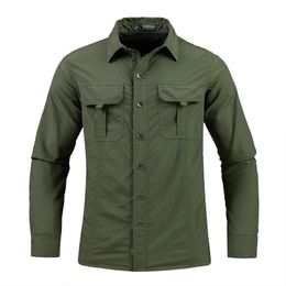 Vert noir Cargo manches longues chemises pour hommes printemps automne Design marque surdimensionné 4XL 5XL vêtements militaires Blouse décontractée 230226