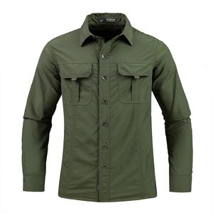 Vert noir Cargo manches longues chemises pour hommes printemps automne Design marque surdimensionné 4XL 5XL vêtements militaires Blouse décontractée 231226