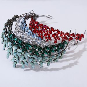 Groen Blauw Opaal Bruiloft Kroonprinses Hoofdtooi Kristal Bruids Tiara Strass Diadeem Bruiloft Haar Sieraden Accessoires