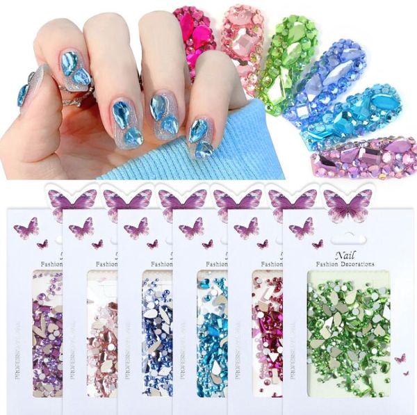 Vert bleu rose ongles AB diamant verre paquet plat de forme spéciale diamant perceuse bricolage nail art agir le rôle est goûté