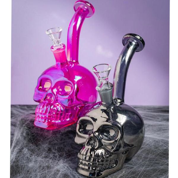 Skull Glass Bong Hookahs Bongs de agua de vidrio grueso Fumar pipa de agua Heady Dab Rigs Shihsa con junta de 14 mm