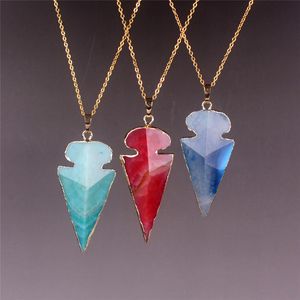 Groen blauw rood natuurlijke agaat geode jade ketting facet pijl puntige vorm 2016 hot boho vrouwen mode vintage etnische stijl bohemia nek