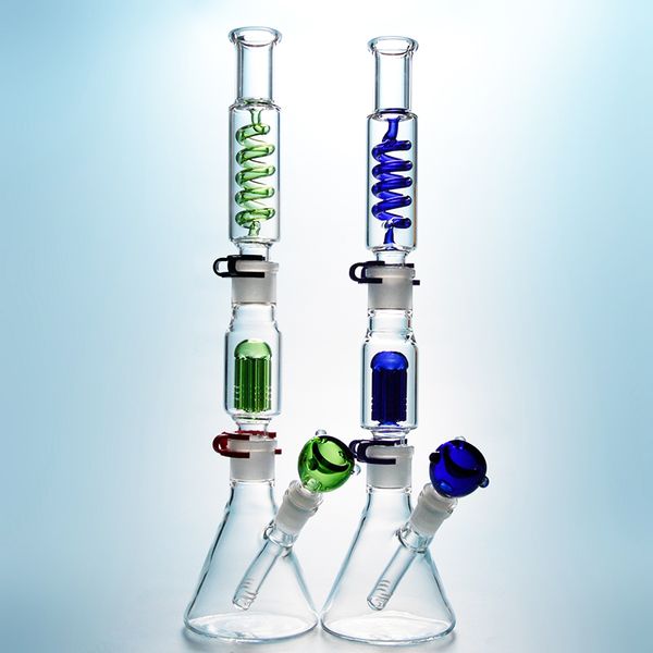 Vert Bleu Straigh Tube Bécher Bongs Narguilés Construire Un Bong Freezable Tall Oil Dab Rigs Verre Bong Tuyaux D'eau Joint De 18mm Avec Bol De 14mm