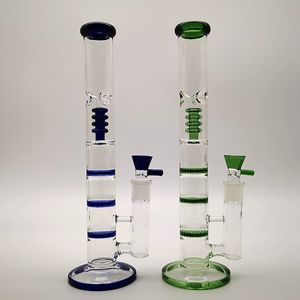 Vert Bleu Triple Peigne Percolateur Bong En Verre Huile Dab Rigs Cage À Oiseaux Perc Bongs Tuyaux D'eau Joint De 18mm Avec Bol Coloré