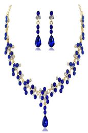 Azul azul blanco aretes de cristal rojo collar Juegos de joyas de novia para mujeres Juego de joyas de boda elegante Aniversario Evento formal 6948643
