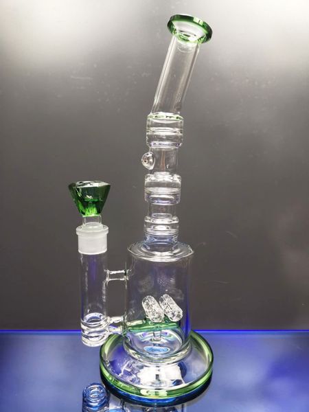 Bong verde dab rig cachimbas cuadriculadas en línea perc reciclar tubos de aceite bongs con junta de 18,8 mm vidrio embriagador para fumar tienda zeusart