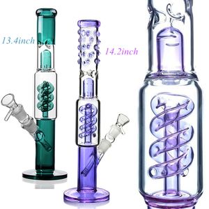 Groene paarse rechte buis Bong Recycler Dab Rig Glass Water Pijpen Bubbler Dikke Hoofd Hookah Helix spiraal met downstem en kom