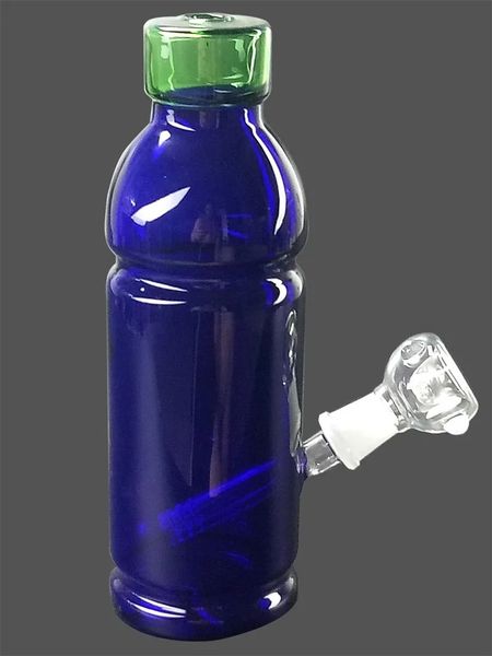 Bong en verre de bouteille verte avec corps bleu - narguilé de 7,8 pouces de haut fumant un bang à eau réutilisable