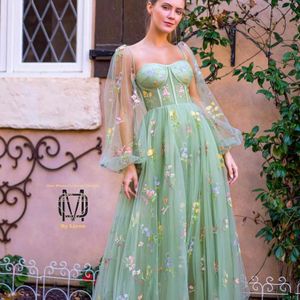 Groene Bruidsmeisjes Jurken Op maat gemaakte Zeemeermin Tot de grond Off-shoulder Tule Grote maten Bruidsmeisjesjurk Bruiloft Feestkleding vestido Borduurkant feestjurk