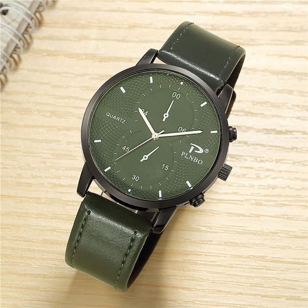 Montre-bracelet d'affaires verte pour hommes, montre-bracelet en cuir Pu de marque célèbre, à Quartz pour les heures d'horloge Hodinky