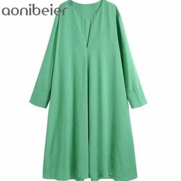Vert Casual Femmes Loose Longue Chemise Robe Spring Summer Mode Mode Swing Swing Midi Femme Robe 210604