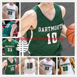 Groene goedkope aangepaste Dartmouth Big College Basketball elk naamnummer #10 James Foye 15 Brendan Barry 23 Chris Knight witte NCAA 2019 truien