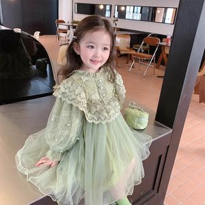 Vêtements pour enfants verts, robe de printemps pour filles, jupe en maille patchwork, princesse pour bébé 240309