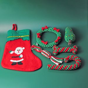 Jouets à mâcher cercle vert avec décoration en os guirlande de Noël jouet en corde jouet à mâcher pour chien jouet interactif pour chien Noël pour chien chiot cadeaux de Noël