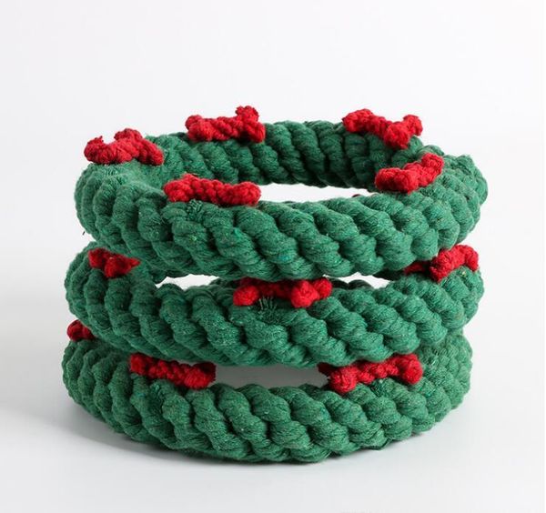 Jouets à mâcher en forme de cercle vert avec décoration en os, couronne de Noël, corde, jouet à mâcher pour chien, jouet interactif de Noël pour chien, chiot, Noël