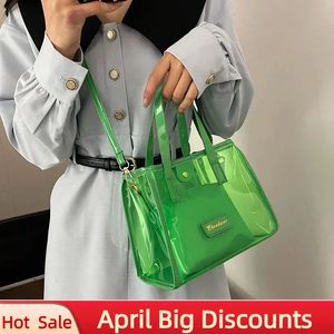 Groene heldere PVC -schoudertas voor vrouwen Eco transparante shopper handtas 2024 Zomerreizen Crossbody Bag SACK SAC A Main 240423