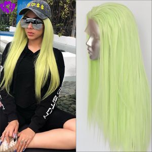 Groene Kleur Hittebestendig Haar 180% Denstiy Cosplay Perruque Masquera Dames Bruiloft Synthetische Kant Front Pruiken voor Dames Natuurlijke Haarlijn