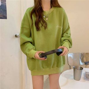 Groene kleur plus size hoodies voor vrouwen designer sweatshirt ronde nek pull-over dikke hoodie ladywinter nieuwe letter lange mouwen losse casual top los geen hoed