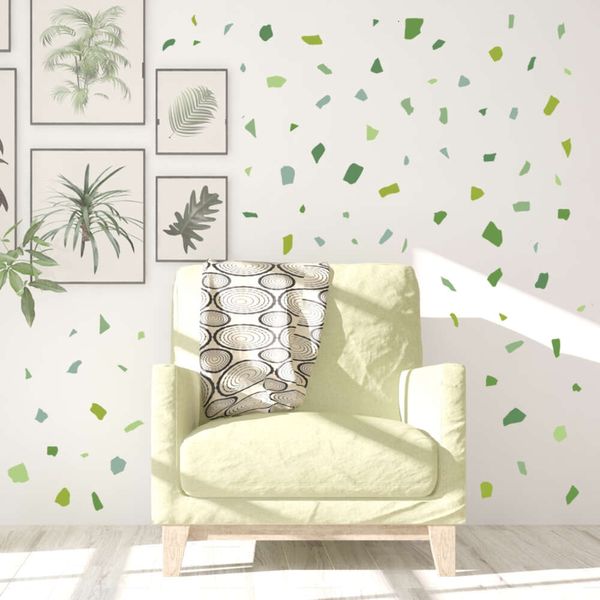 Autocollants muraux motif Terrazzo de couleur verte, sparadrap muraux de forme irrégulière à fond blanc pour salon, fenêtre en verre, chambre à coucher
