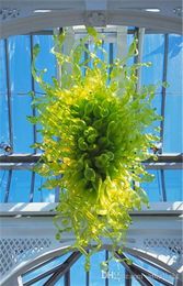 Envío Gratis, lámpara de araña de estilo Murano de color verde, diseño de flores, lámpara de araña de techo alto para vestíbulo de Hotel