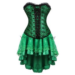 Abito corsetto verde Burlesque sexy con finiture in pizzo Corsetti e bustini con gonna Costumi vintage Poison Ivy Cosplay Taglie forti S-6XL x0823