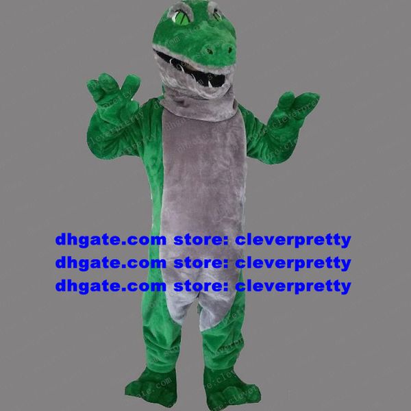 Costume de mascotte de dinosaure Dino, Crocodile vert, Alligator, personnage de dessin animé pour adulte, circulaire, dépliant, démarrage d'entreprise, zx63