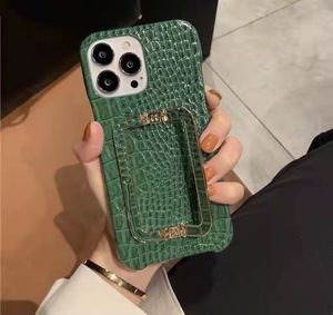 titulaire étuis de téléphone pour iphone 11 12 13 pro max 13mini xsmax 8p 7p x xr XS sens avancé ensemble en cuir motif crocodile vert