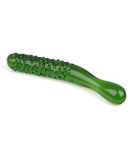 Forme de concombre vert gode en verre cristal Pyrex pénis Anus GSpot stimulateur Plug Anal unisexe Sex Toy adulte nouveauté clouté Design4966109